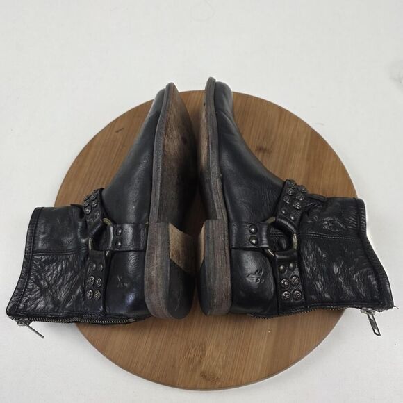 Frye Harness Boots Shoes Womens Size 6.5 Black Leather Studded Moto Western Zip - Picture 9 of 15